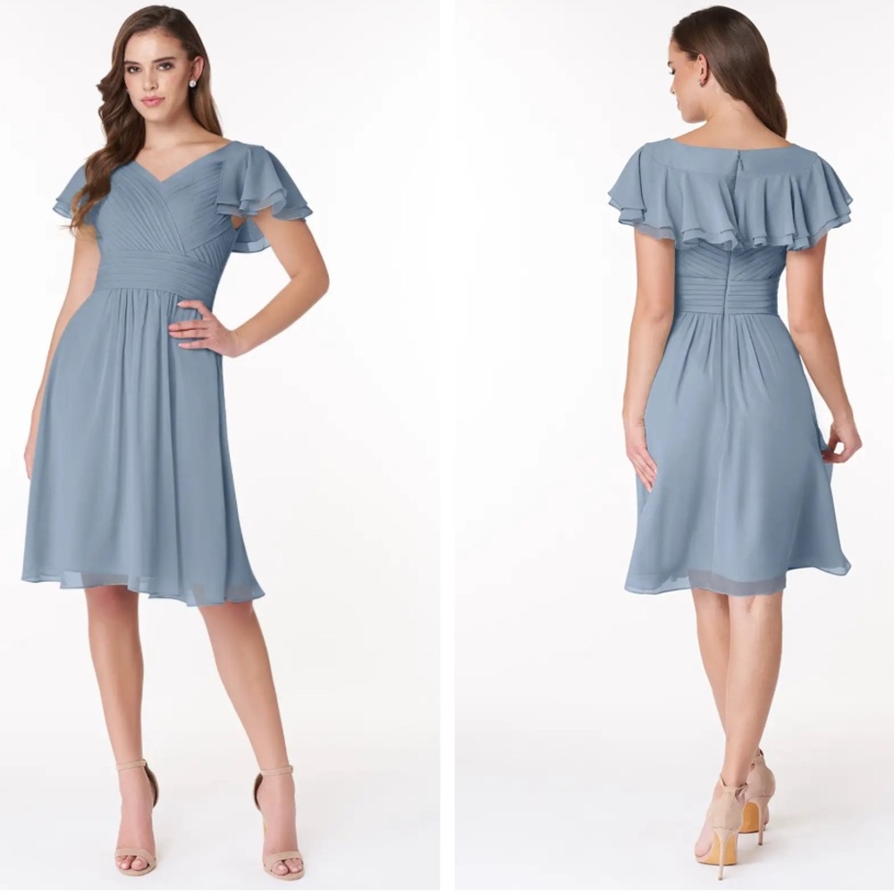 Elegant Dusty Blue Azaxie Ruffle Sleeve Dress